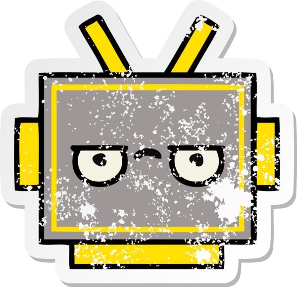 Bir insan tarafından çizilmiş sevimli robot kafasının sıkıntılı çıkartması.