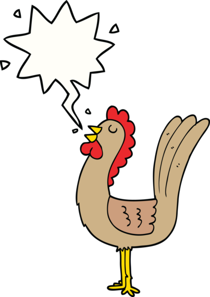 Bir insan tarafından çizilmiş konuşma balonlu horoz.