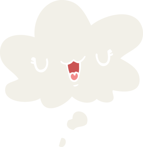 Düşünce baloncuğu şeklinde bir insan tarafından çizilmiş sevimli mutlu çizgi film yüzü.