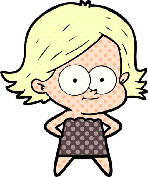 Bir insan tarafından çizilmiş mutlu çizgi film kızı.