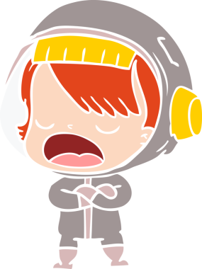 Düz renkli çizgi film konuşan astronot bir insan tarafından çizildi