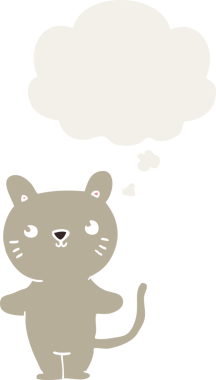 Düşünce baloncuğu olan çizgi film kedisi insan tarafından çizilmiş.