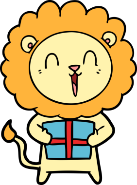 Bir insan tarafından çizilmiş gülen aslan karikatürü.