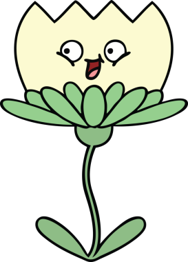 Bir insan tarafından çizilmiş sevimli bir çiçek karikatürü.