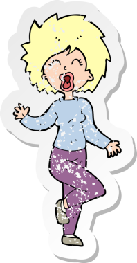 Bir insan tarafından çizilen dans eden bir karikatür kadının gerilmiş çıkartması.