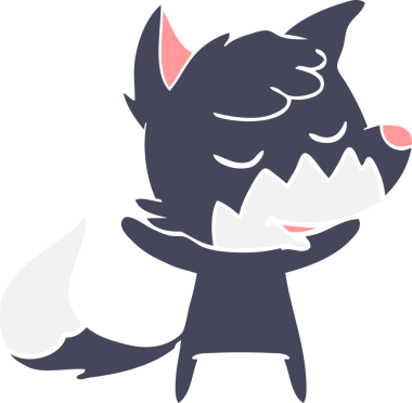 Bir insan tarafından çizilmiş düz renkli tilki çizimi.