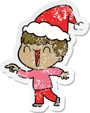 Gülen el, bir insan tarafından çizilmiş Noel Baba şapkası takan bir adamın üzgün çıkartmasını çizdi.