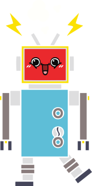 Bir insan tarafından çizilmiş düz renkli bir robot karikatürü