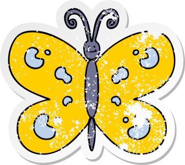 Bir insan tarafından çizilmiş garip bir el çizilmiş kelebeğin sıkıntılı çıkartması.