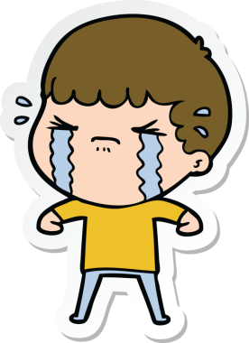 Bir insan tarafından çizilmiş, ağlayan bir çizgi film karakterinin çıkartması.