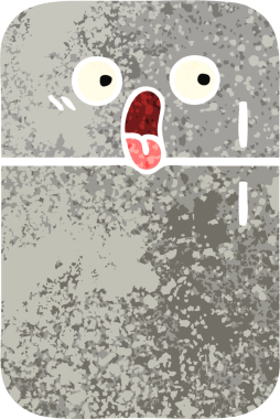 Bir insan tarafından çizilmiş buzdolabının retro çizim tarzı karikatürü.