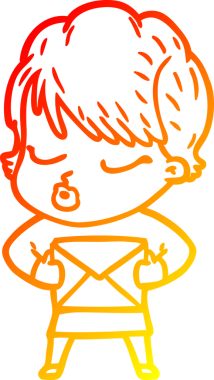 Bir insan tarafından çizilmiş gözleri olan çizgi film kadını çizimi.