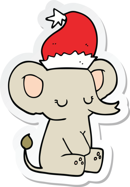 Bir insan tarafından çizilmiş şirin bir Noel filinin çıkartması.