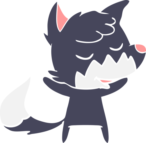 Bir insan tarafından çizilmiş düz renkli tilki çizimi.