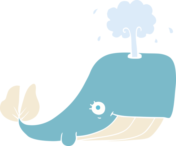 Bir insan tarafından çizilmiş su püskürten balinanın düz renk çizimi