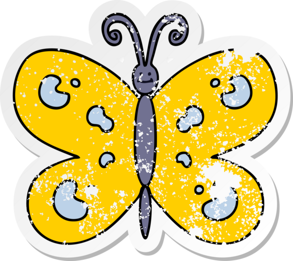 Bir insan tarafından çizilmiş garip bir el çizilmiş kelebeğin sıkıntılı çıkartması.