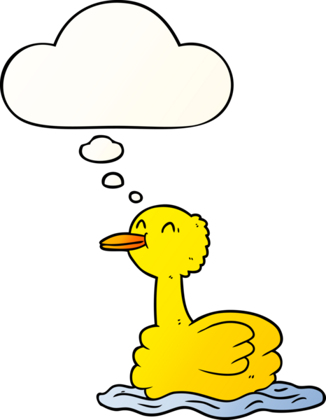 Bir insan tarafından çizilmiş yumuşak eğimli düşünce baloncuklu çizgi film ördeği