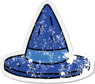 Bir insan tarafından çizilmiş bir cadı şapkasının çizilmiş karikatürü.