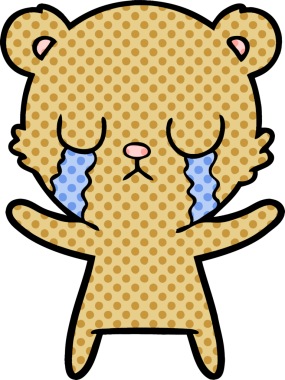 Bir insan tarafından çizilmiş ağlayan çizgi film ayısı.