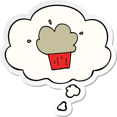 Düşünce baloncuklu karikatür çöreği insan tarafından çizilmiş bir çıkartma.