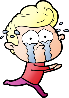 Bir insan tarafından çizilmiş ağlayan bir çizgi film karakteri.