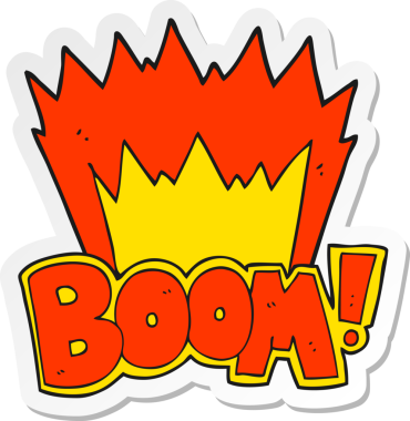 Bir insan tarafından çizilmiş bir çizgi film patlama sembolünün etiketi.