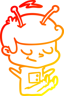 Bir insan tarafından çizilmiş dost canlısı bir uzay adamının sıcak çizgi çizimi