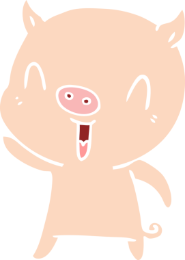 Bir insan tarafından çizilmiş mutlu düz renkli çizgi film domuzu