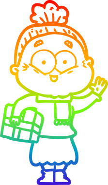 Gökkuşağı gradyan çizgi çizimi Bir insan tarafından çizilmiş mutlu yaşlı kadın