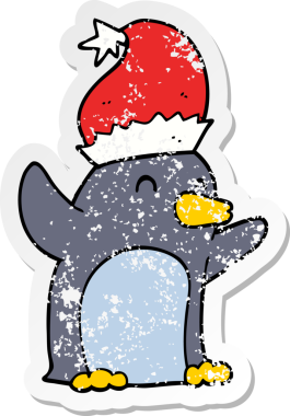 Bir insan tarafından çizilmiş şirin bir çizgi film pengueninin sıkıntılı çıkartması.