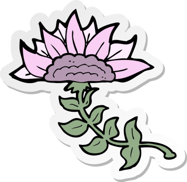 Bir insan tarafından çizilmiş karikatür çiçeğinin çıkartması.