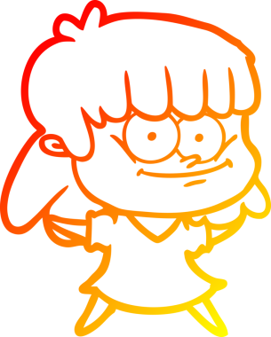 Bir insan tarafından çizilmiş gülümseyen çizgi film kızı çizimi.