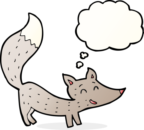 Bir insan tarafından çizilmiş düşünce balonu olan küçük bir kurt.