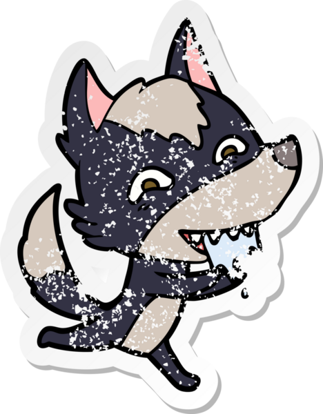 Bir insan tarafından çizilmiş aç bir kurdun sıkıntılı çıkartması.