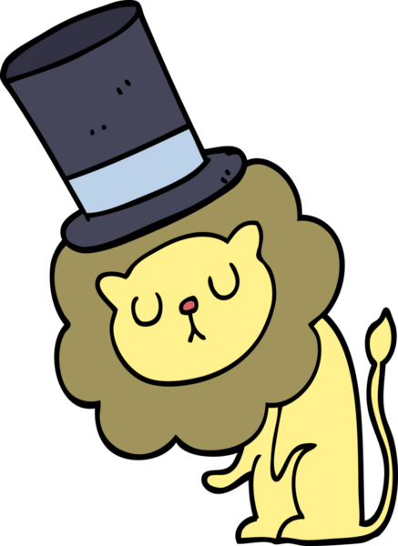 Bir insan tarafından çizilmiş silindir şapkalı şirin bir aslan.