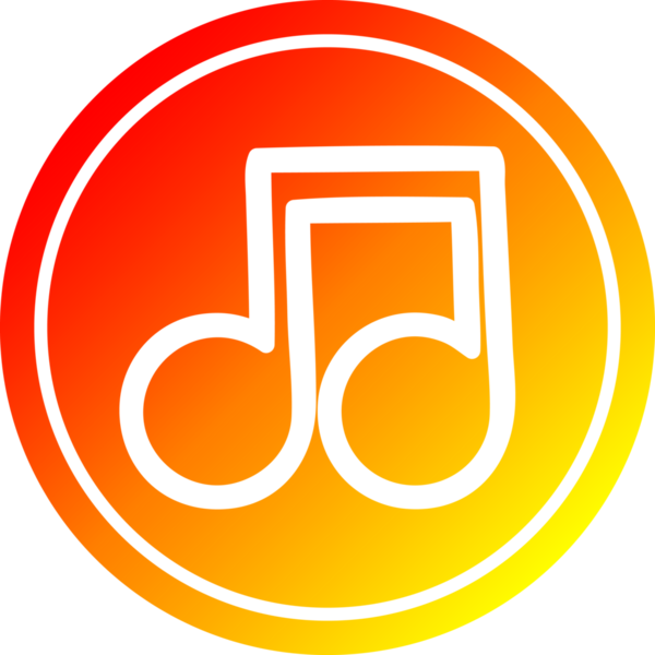 bir insan tarafından çizilmiş sıcak gradyan bir resim ile müzik notası dairesel simgesi