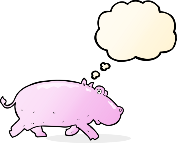 Bir insan tarafından çizilmiş düşünce baloncuklu çizgi film hipopotamları.