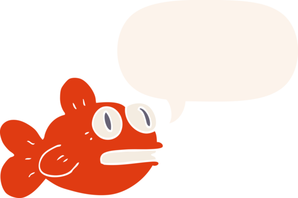 bir insan tarafından çizilmiş, konuşma baloncuklu çizgi film balığı.