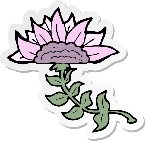 Bir insan tarafından çizilmiş karikatür çiçeğinin çıkartması.