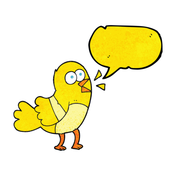 Bir insan tarafından çizilmiş serbest konuşma balonu desenli çizgi film kuşu