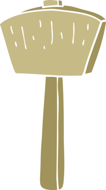 Bir insan tarafından çizilmiş düz renkli karton çekiç.