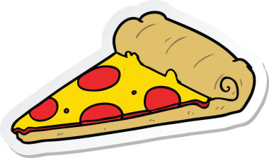 Bir insan tarafından çizilmiş pizza diliminin çıkartması.