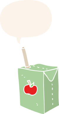 bir insan tarafından çizilmiş eski usul konuşma baloncuklu elma suyu kutusu.