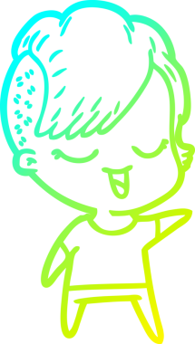 Bir insan tarafından çizilmiş mutlu çizgi film kızı çizimi.