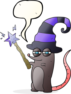 Bir insan tarafından çizilmiş serbest konuşma balonu karikatürü sihirli cadı fare