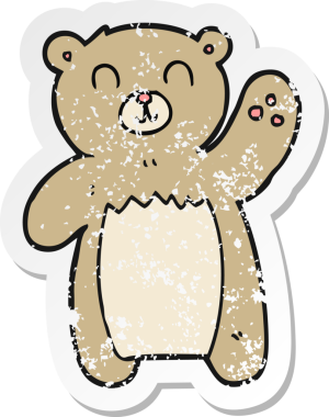 Bir insan tarafından çizilmiş oyuncak ayının gerilimli çıkartması.