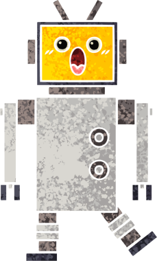 Bir insan tarafından çizilmiş bir robotun retro çizim tarzı karikatürü