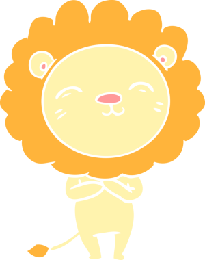 Bir insan tarafından çizilmiş düz renkli çizgi film aslanı