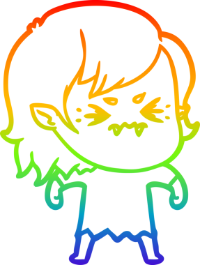 Gökkuşağı gradyan çizgi çizimi Bir insan tarafından çizilmiş rahatsız bir vampir kız çizgi filmi