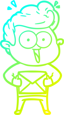 Bir insan tarafından çizilmiş bir zarfla bir çizgi film karakterinin soğuk çizgi çizimi.